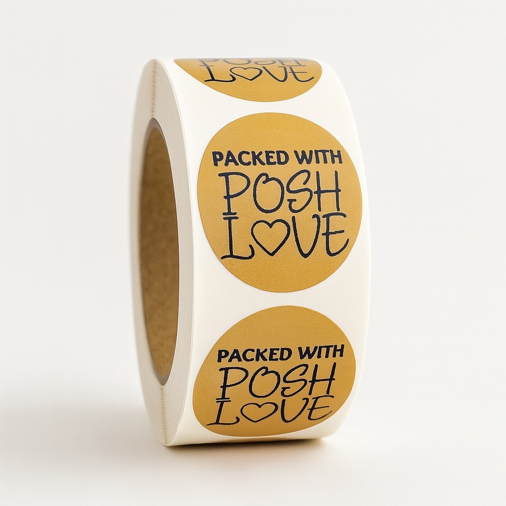 packed with posh love stickers | shipping supplies NWT 1in round